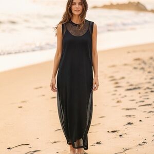 Electric & Rose Cotton/Modal/Spandex Mesh Maxi/ Swim Cover Dress Women’s M Black